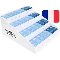 KMINA - Tablettenbox 7 Tage 4 Fächer, Groß, Französisch, Morgens Mittags Abends Nachts, Medikamentenbox, Patentiert