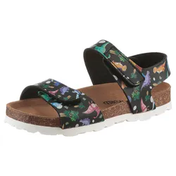 Riemchensandale KIDSWORLD "Dinos", Kinder, Gr. 34, schwarz (schwarz kombiniert), Lederimitat, modisch, Schuhe, Klettschuh, Sommerschuh, Urlaubschuh mit Dino-Druck