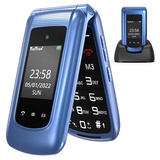 CHAKEYAKE Seniorenhandy ohne Vertrag, Klapphandy Mobiltelefon mit Großen Tasten, GSM Handy für Senioren mit 2.4''+1.7 ''Zoll Farbdisplay, Ladestation,SOS Notruftaste, Taschenlampe (Blau)