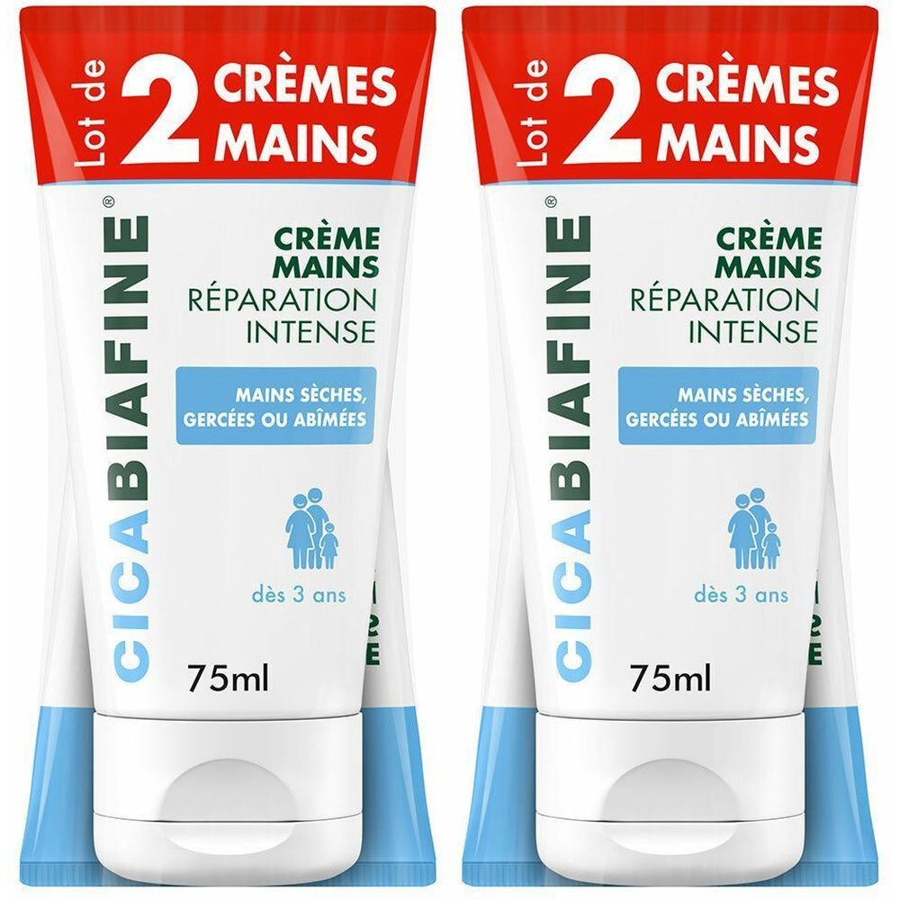 CicaBiafine Crème Mains Réparation Intense 2x2x75 ml crème