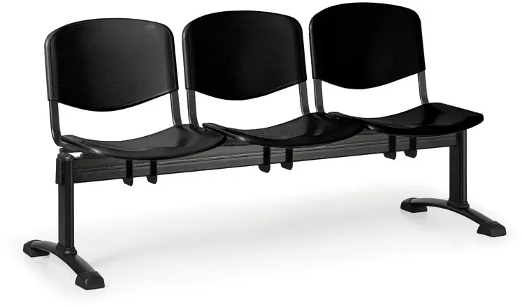 Kunststoff-Wartezimmerbank, Traversenbank ISO, 3-sitzig, schwarz, schwarze Füße