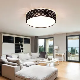 GLOBO Deckenleuchte Textil schwarz Deckenlampe schwarz gold Wohnzimmerleuchte rund, satiniert, Fernbedienung dimmbar, 2x Rgb Led 8,5w 806lm warmweiß, Dxh 38x10 cm