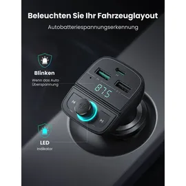UGREEN FM Transmitter Bluetooth 5.0 MP3 Car Charger - Schwarz