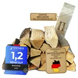 HVR 30 KG Brennholz 100% Buchenholz mit gratis 18 Stück Anzündwolle - Trockenes, naturbelassenes Kaminholz - Scheitlänge 33 cm - Restfeuchte unter 15% - Made in Germany