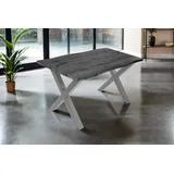 SAM Esstisch Josy | 120 x 80 cm | Holz-Optik in Grau | X-Gestell Metall Silber | 40 mm Tischplatte mit Baumkante | Tisch für Esszimmer & Küche