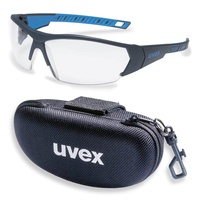 UVEX Schutzbrille i-works 9194171 anthrazit/blau mit UV-Schutz im Set inkl. Brillenetui - leichte und sportliche Sicherheitsbrille, Arbeitsschutzbrille