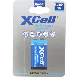 XCell Batterie Alkaline 9 Volt, 6LR61, 9V E-Block, umweltfreundliche Verpackung, 1er Blister