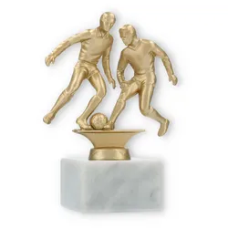 Pokal Metallfigur Zweikampf goldmetallic auf weißem Marmorsockel 15,6cm
