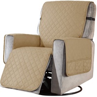 subrtex Sesselschoner Gesteppt Sesselbezug mit Armlehnen- Taschen, Reversible Sesselhussen für Relaxsessel und Fernsessel, maschinewaschbar (Khaki, Groß)