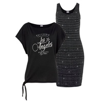 KANGAROOS Jerseykleid KANGAROOS Gr. 36/38 (S) N-Gr, schwarz Damen Kleider Strandkleider im Set mit oversize Shirt zum Knoten
