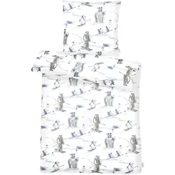 APELT Bettwäsche »Nils GOTS«, Eisbären und Pinguine APELT weiß/blau B/L: 135 cm x 200 cm