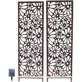 Harms DS Garden Pleasure Gartenstele DAISIES mit Solar-LED, 2er Set, Stahl Rostoptik,