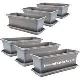 2friends Balkon Blumenkasten Set 40cm, 6er-Pack, mit Untersetzer, Kunststoff, EU-Fertigung, Anthrazit