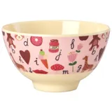 RICE Melamin Kinder Schale ABC, Small (H6 Ø11 cm), 300 ml, Pink
