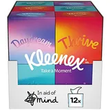 Kleenex Taschentücher aus der Take a Moment Kollektion, 12 würfelförmige Taschentücher, In Aid of Mind, enthält 4 verschiedene Designs