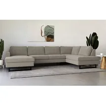 PLACES OF STYLE Wohnlandschaft »Pinto, 350 cm, U-Form, XXL, mit Ottomanen«, Cord, Chenille, Lederoptik, mit Keder, Metallfüße, Wellenunterfederung grau
