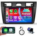 4G+64G Wireless Carplay Android 13 Autoradio 2 Din für Ford Fiesta Mk5 Mk VI 2002-2008 mit Android Auto Navi GPS WIFI 9 Zoll Autoradio mit Mirror Link Bluetooth FM/RDS/DAB/DVR/32 EQ/SWC Rückfahrkamera