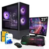 SYSTEMTREFF Gamer Komplett-System - Ryzen 5 5600X - AMD Radeon RX 9060 8GB GDDR6 - 16GB DDR4 - 512GB NVMe - 27 Zoll Monitor - Desktop PC - Schwarz