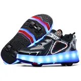 YongerYong Schuhe mit Rollen für Mädchen Jungen, Rollschuhe-Sneaker mit 4 Rollen für Kinder, Verstellbar Straßen-Schuhen zu Rollschuh mit LED Blinkend - 33 EU