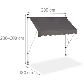 Relaxdays Klemmmarkise grau 200,0 x 120,0 cm