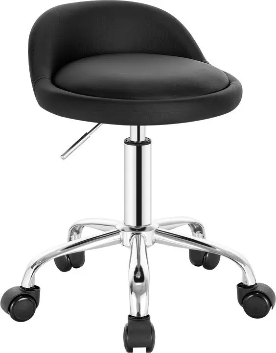 WOLTU Rollbarer Barhocker mit niedriger Rückenlehne, höhenverstellbar, drehbar, im Massagesalon-Stil, Kunstleder, Schwarz, BS133sz