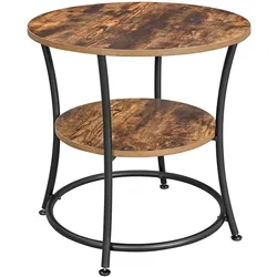 UAC Couchtisch rund  55 x 55 cm, Sofatisch mit Ablage, Wohnzimmertisch, einfacher Aufbau, Metall, Industrie-Design, Dunkelbraun