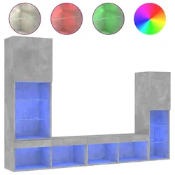 vidaXL 4-tlg. Wohnwand mit LED-Beleuchtung Betongrau Holzwerkstoff
