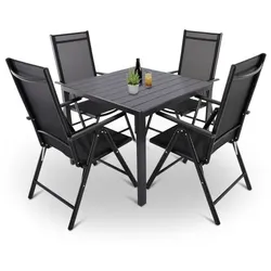 Gartenmöbel-Set, 4 Stühle mit Tisch 90x90cm, wetterfest, Schwarz/Schwarz|Anthrazit-Schwarz, Raburg Norvey