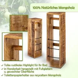Amagohome Klopapierhalter Toilettenpapierhalter Holz 17x17 H 65 cm Klorollenhalter quadratisch Mangoholz