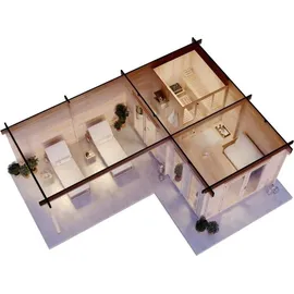 FinnTherm Saunahaus Quinta ISO Gartensauna 3 Sitzbänke aus Holz, Sauna mit 44 mm Wandstärke Außensauna - Naturbelassen