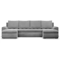 U-Sofa mit Schlaffunktion, 2 Chaiselongues, Cord - Grau - Grau