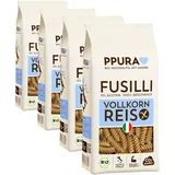 PPURA Bio Fusilli aus Vollkornreis - Glutenfrei | 400g Pasta | 100% Natürlich, Ohne Farb- & Konservierungsstoffe | Italienische Spiral-Nudeln | Bronzeverfahren | Zero Foodwaste (Packung mit 4)
