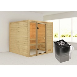 KARIBU Sauna »Jutta«, inkl. Saunaofen mit integrierter Steuerung, für 4 Personen - beige