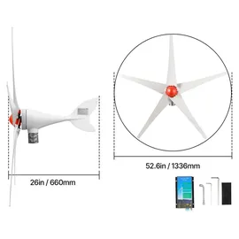 Vevor 800W 12V Horizontale Windkraftanlage Windgenerator mit MPPT & PWM, 5 Rotorblätter, 3-Phasen-Wechselstrom, IP67 & Überladeschutz, Wind- & Solar-Hybridregler, Windturbine für Wohnhaus RV Marine