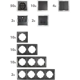McPower Steckdosen-Schalter-Set Flair Megaset 100-teilig anthrazit