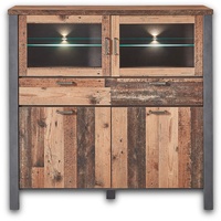 Innostyle Cardiff Highboard Used Style Dark Holzwerkstoff/Glas inkl. LED-Beleuchtung