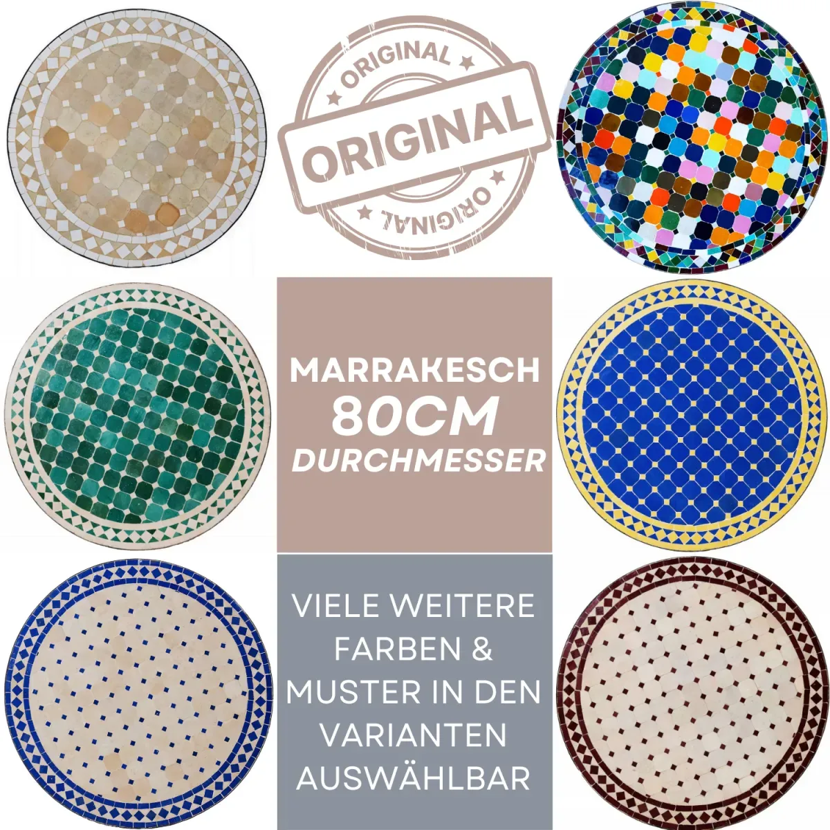 Marokkanischer Mosaiktisch Marrakesch 80cm - Handarbeit
