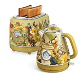 Hazel Quinn X Eduardo Recife Kooperations Wasserkocher 1,7 Liter 2200 W, BPA-frei, 360° Gerätefuß, Toaster Retro Style Frühstückssets, 2 Extra Breiten Toastschlitzen, Abschaltautomatik, Blumendruck