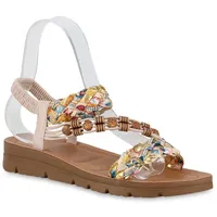 VAN HILL Damen Riemchensandalen Flach Prints Trendy Schuhe 214492