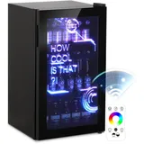 HCK 98L Getränkekühlschrank mit Cyberpunk RGB Beleuchtung, Minibar kleine Kühlschrank mit Glastür, lautlos 39dB, 0-15°C, Bierkühlschrank für Spielzimmer, Küche, Schwarz