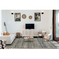 HAMID - Woll- und Jute-Teppich Olivia, Handgewebter Woll-Jute-Teppich für Wohnzimmer, Schlafzimmer, Blau Geädert, (160 x 230 cm)