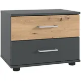 Lomadox Nachttisch TREVISO-43, Nachtschrank Betttisch Nachtkästchen Schrank 52 cm breit graphit schwarz