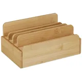 Relaxdays Ladestation Bambus, für mehrere Geräte, Tablet & Smartphone, Kabelbox Organizer, Hxbxt: 10 x 22,5 x 15, natur