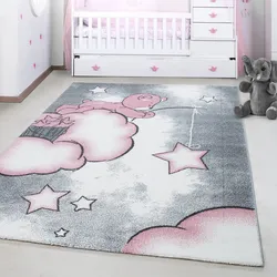 Kinderteppich AYYILDIZ TEPPICHE "Kids 580", pink, B:200cm H:12mm L:290cm, Kunstfaser, Teppiche, auch in rund, Teddybär, Sterne Design, Kurzflor