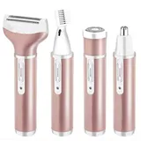 Eurobuy 4 IN 1 Elektro-Rasierer für Damen, Haarentferner-Set schmerzfrei Epiliergerät USB aufladbar mit 4 abnehmbaren Aufsätzen für Bikini-Trimmer/Nasenhaarschneider/Augenbraue-Shaper/Body Shaver