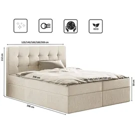 kaiser möbel Boxspringbett mit matratze und bettkasten, Schlafbett LUDANO 160 cm x 200 cm stoff Sydney Perle H3 - Beige