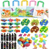 Tacobear Dino Party Mitgebsel Kindergeburtstag Gastgeschenke mit Geschenktüte Stoffbeutel zum Bemalen Dino Maske Eier Dinosaurier Pop Tubes Lesezeichen Pinata Füllung Give Aways Mitbringsel Kinder