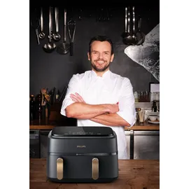 Philips 3000 Series Dual Basket Airfryer Dual Basket Airfryer NA352/04 inkl.  Rost mit zwei Ebenen und Spießen