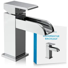 Bächlein Badarmatur Sotira fürs Bad in Bachlauf-Design, Einhebelmischer mit langlebiger Keramikkartusche und Montage-Set, Bad Wasserhahn Chrom