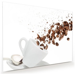 Primedeco Glasbild Wandbild Kaffeebohnen und Pulver mit Aufhängung, Kaffee weiß 80 cm x 60 cm